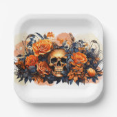 Angstaanjagende Halloween Skull Paper Borden Papieren Bordje (Voorkant)