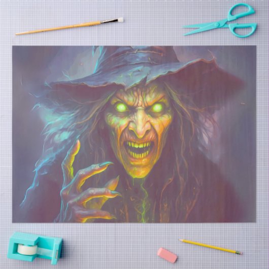 Angstaanjagende heks gloeiende ogen - Horror Hallo Tissuepapier (Craft)