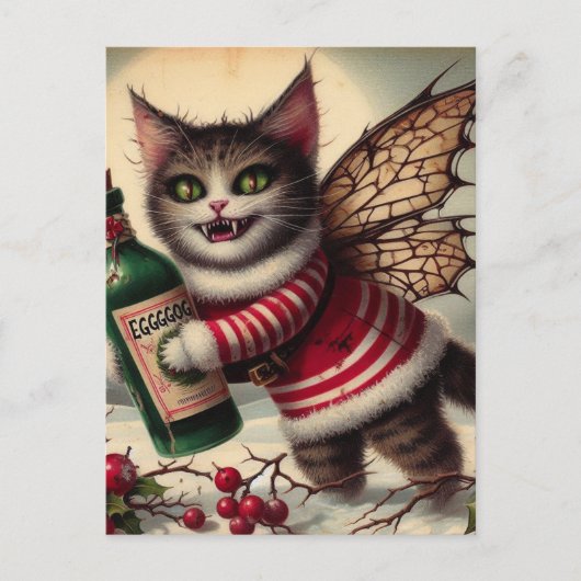 Angstaanjagende kerst vampier fee Kat met eierpunc Briefkaart (Voorkant)