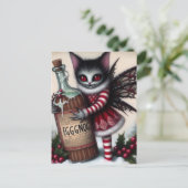 Angstaanjagende kerst vampier fee Kat met eierpunc Briefkaart (Staand voorkant)