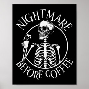 Angstaanjagende nacht voor koffie Halloween Skelet Poster