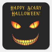 Angstaanjagende ogen en gekke glimlach Halloween Vierkante Sticker (Voorkant)