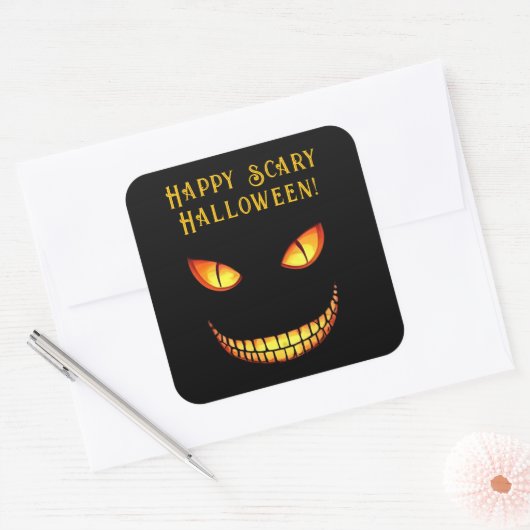 Angstaanjagende ogen en gekke glimlach Halloween Vierkante Sticker (Envelop)