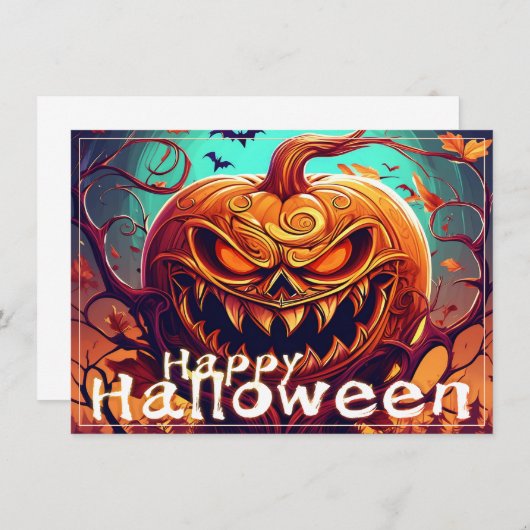 Angstaanjagende Oranje pompoen met gezicht, Hallow (Voorkant / Achterkant)