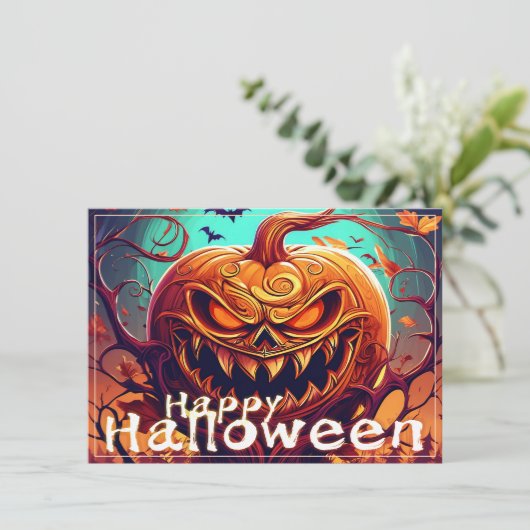 Angstaanjagende Oranje pompoen met gezicht, Hallow (Staand voorkant)