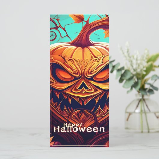 Angstaanjagende Oranje pompoen met gezicht, Hallow (Staand voorkant)