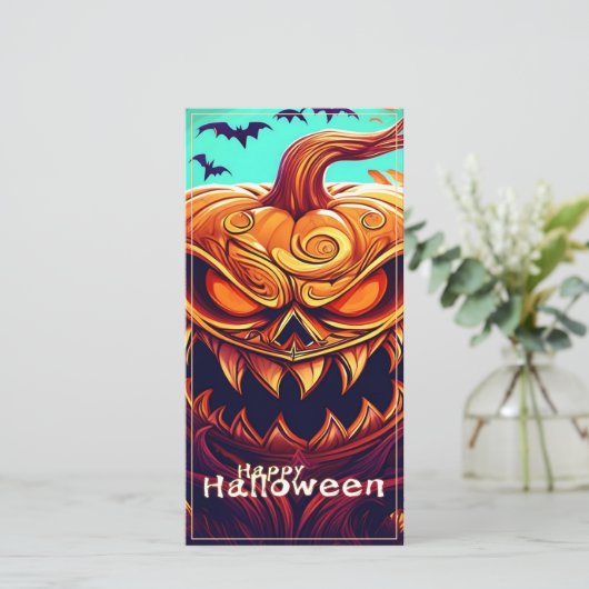 Angstaanjagende Oranje pompoen met gezicht, Hallow (Staand voorkant)