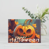 Angstaanjagende Oranje pompoen met gezicht, Hallow (Staand voorkant)