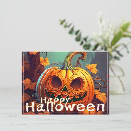 Angstaanjagende Oranje pompoen met gezicht, Hallow (Staand voorkant)