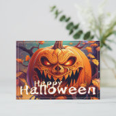 Angstaanjagende Oranje pompoen met gezicht, Hallow (Staand voorkant)