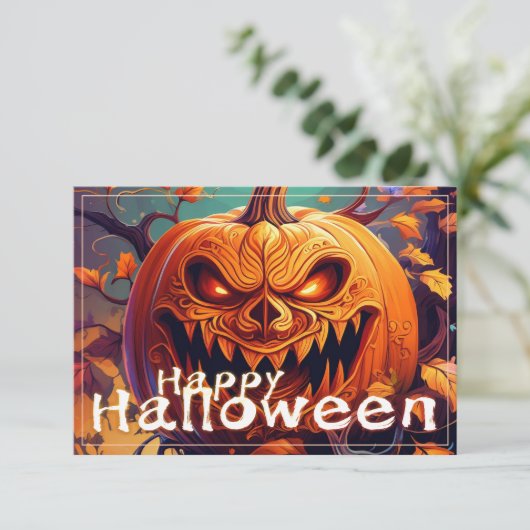 Angstaanjagende Oranje pompoen met gezicht, Hallow (Staand voorkant)