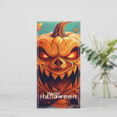 Angstaanjagende Oranje pompoen met gezicht, Hallow (Staand voorkant)