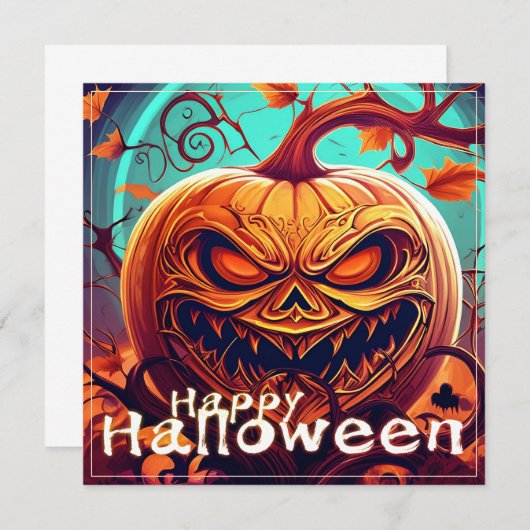 Angstaanjagende Oranje pompoen met gezicht, Hallow (Voorkant / Achterkant)