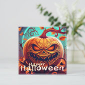 Angstaanjagende Oranje pompoen met gezicht, Hallow (Staand voorkant)