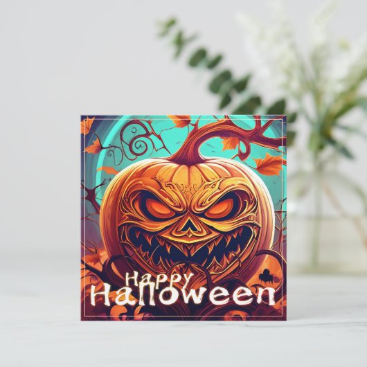 Angstaanjagende Oranje pompoen met gezicht, Hallow (Staand voorkant)