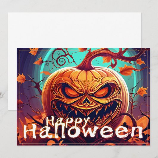 Angstaanjagende Oranje pompoen met gezicht, Hallow (Voorkant / Achterkant)