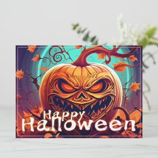 Angstaanjagende Oranje pompoen met gezicht, Hallow (Staand voorkant)