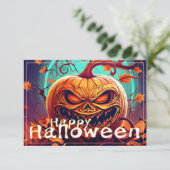 Angstaanjagende Oranje pompoen met gezicht, Hallow (Staand voorkant)