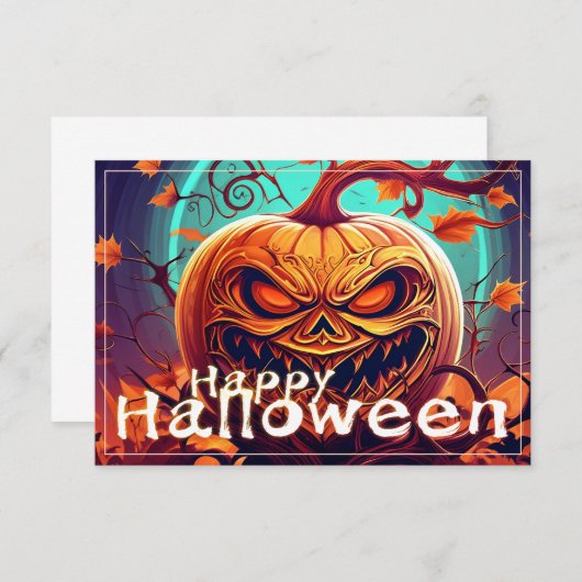 Angstaanjagende Oranje pompoen met gezicht, Hallow (Voorkant / Achterkant)