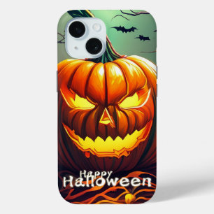 Angstaanjagende Oranje pompoen met gezicht, Hallow iPhone 15 Case