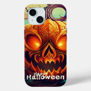 Angstaanjagende Oranje pompoen met gezicht, Hallow iPhone 15 Case