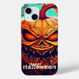 Angstaanjagende Oranje pompoen met gezicht, Hallow iPhone 15 Case