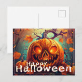 Angstaanjagende Oranje pompoen met gezicht, Hallow Feestdagenkaart (Voorkant / Achterkant)