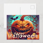 Angstaanjagende Oranje pompoen met gezicht, Hallow Feestdagenkaart (Voorkant / Achterkant)