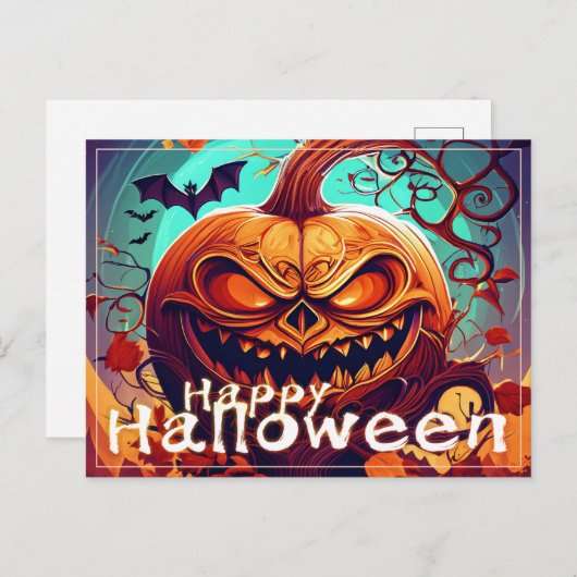 Angstaanjagende Oranje pompoen met gezicht, Hallow Feestdagenkaart (Voorkant / Achterkant)