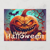 Angstaanjagende Oranje pompoen met gezicht, Hallow Feestdagenkaart (Voorkant)