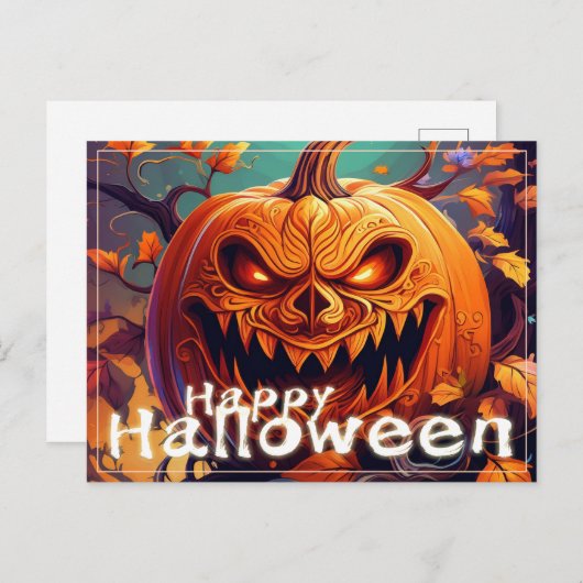 Angstaanjagende Oranje pompoen met gezicht, Hallow Feestdagenkaart (Voorkant / Achterkant)