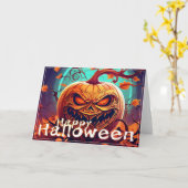 Angstaanjagende Oranje pompoen met gezicht, Hallow Kaart (Gele Bloem)