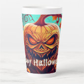 Angstaanjagende Oranje pompoen met gezicht, Hallow Latte Mok (Voorkant)