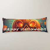 Angstaanjagende Oranje pompoen met gezicht, Hallow Lichaamskussen (Achterkant)