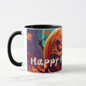 Angstaanjagende Oranje pompoen met gezicht, Hallow Mok (Links)