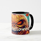 Angstaanjagende Oranje pompoen met gezicht, Hallow Mok (Voorkant rechts)