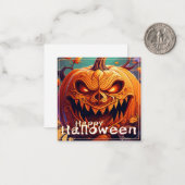 Angstaanjagende Oranje pompoen met gezicht, Hallow Notitiekaartje (Voorkant / Achterkant in situ)