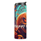 Angstaanjagende Oranje pompoen met gezicht, Hallow Thermosbeker (Gedraaid links)