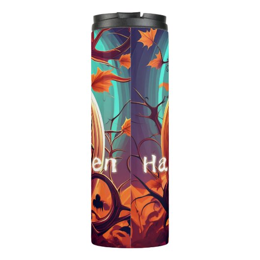 Angstaanjagende Oranje pompoen met gezicht, Hallow Thermosbeker (Achterkant)