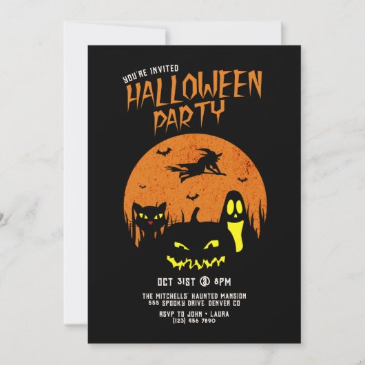 Angstaanjagende pompoen kat en geest Halloween Par Kaart (Voorkant)