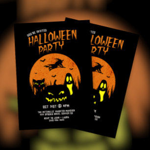 Angstaanjagende pompoen kat en geest Halloween Par Kaart