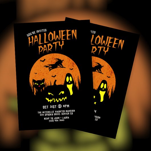 Angstaanjagende pompoen kat en geest Halloween Par Kaart