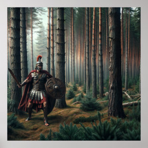 Angstaanjagende Romeinse soldaat in Verdant Forest Poster