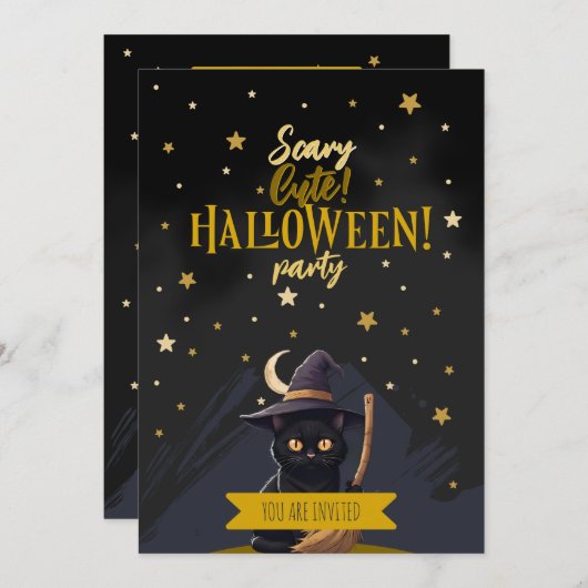 Angstaanjagende Schattigee Black Cat Witch Pet Hal Kaart (Voorkant / Achterkant)