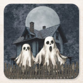 Angstaanjagende witte geesten op een spookachtige  kartonnen onderzetters (Voorkant)