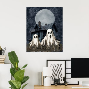 Angstaanjagende witte geesten op een spookachtige poster
