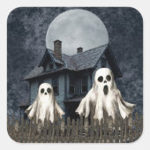 Angstaanjagende witte geesten op een spookachtige vierkante sticker (Voorkant)