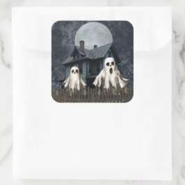 Angstaanjagende witte geesten op een spookachtige  vierkante sticker