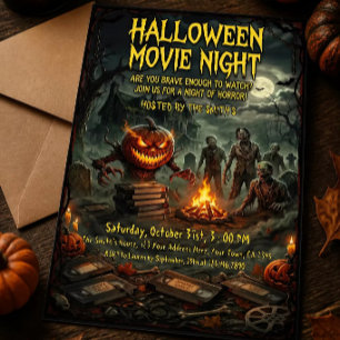 Angstaanjagende Zombie Halloween Filmavond Uitnodi Kaart