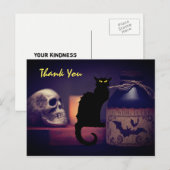 Angstaanjagende zwarte kat en schedel Halloween be Briefkaart (Voorkant / Achterkant)
